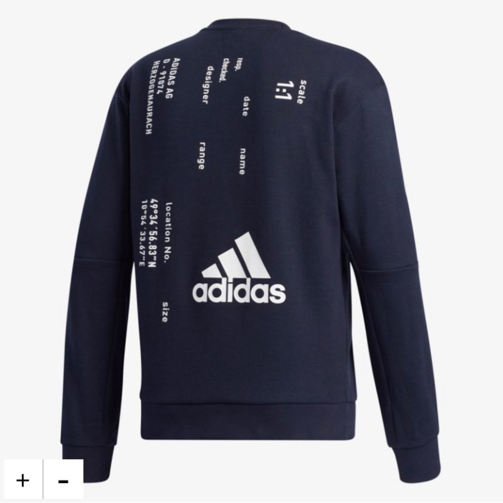 ADIDAS Athletics Tech Graphic Print Dark Blue White Crew neck Sweatshirt sz M